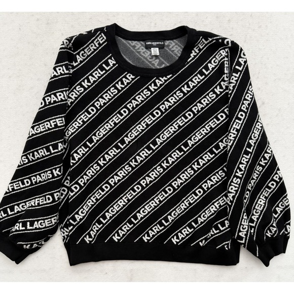 Karl Lagerfeld Sweaters - Karl Lagerfeld Paris Logo Sweater Womens XL Black White All Over Logo Knit‎
